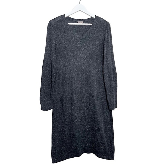 J. Jill Silk Blend Women’s V Neck Pocket Midi Dress Dark Grey Size‎ Medium - Picture 1 of 9